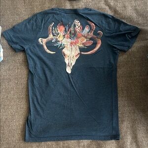 Floral Skull Graphic Men's Shirt - Blue